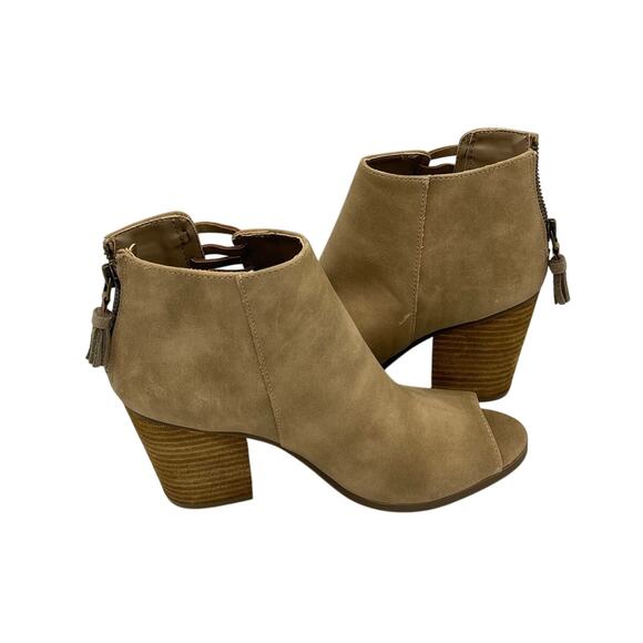 Francesca Faux Suede Dannah Open Toe 3 inch Heeled Bootie in Taupe Size 8M - Picture 4 of 9